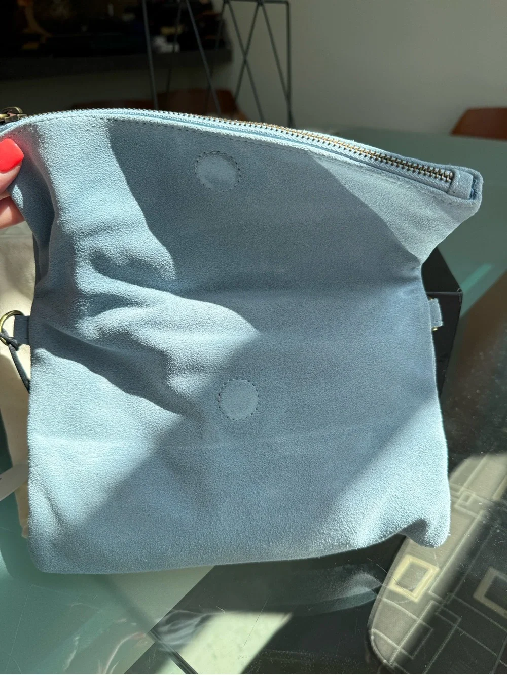 Andar Light Blue Suede Fold-Over Crossbody Bag